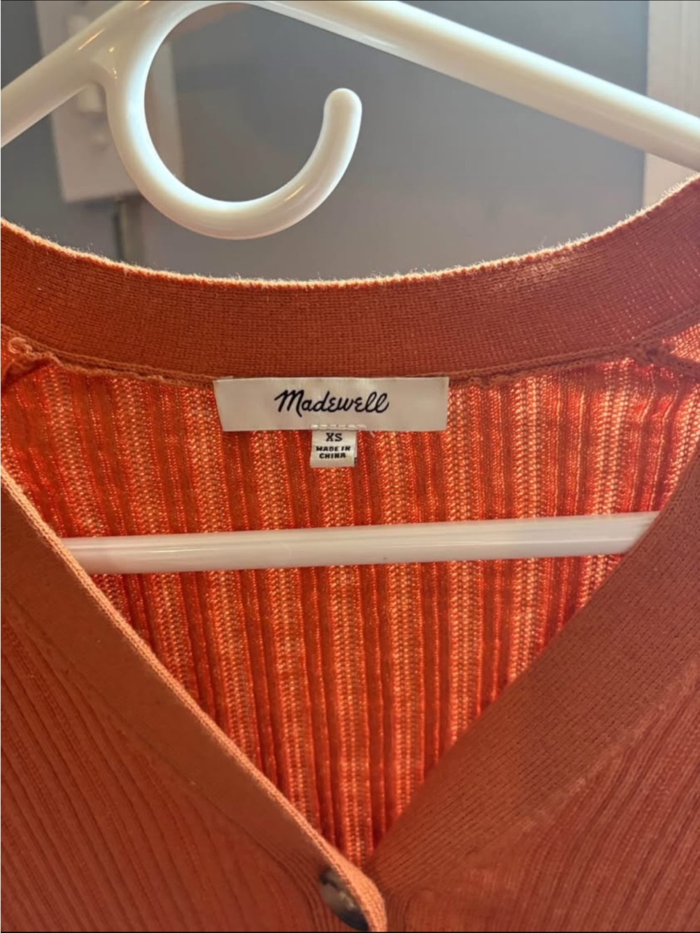 Madewell Ribbed Button-Front Cardigan in Rust - Picture 7 of 7
